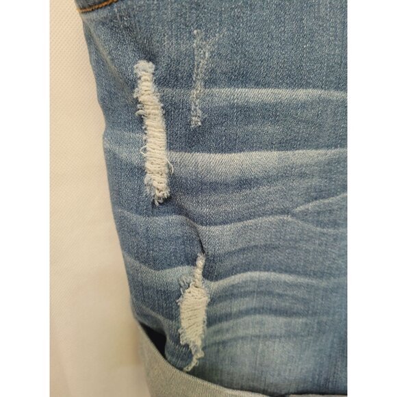 Denim Overall Shorts Distressed Ripped Chocolate USA L Adjustable Straps Pockets - Picture 7 of 8